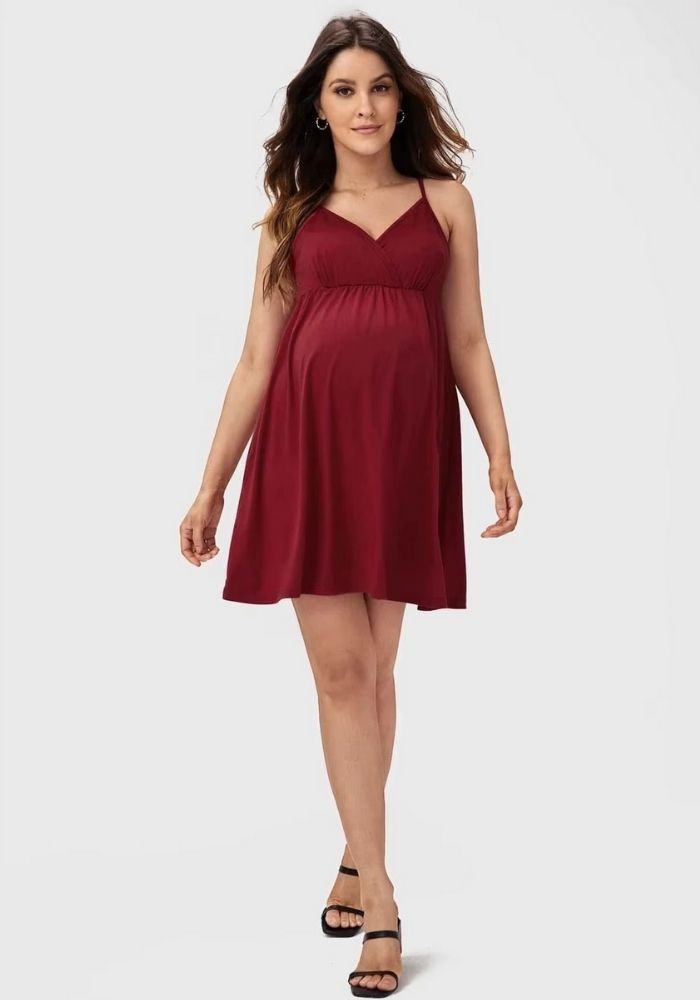 Festliches Umstandskleid Schwangere Frauen Rot Halterkleid